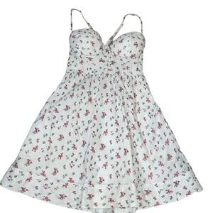 Guess brand dress ditsy floral white pink fit & Flare side zip up lined SZ SM